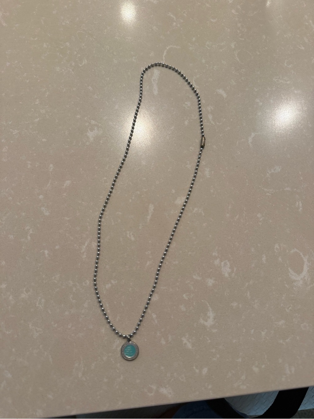 Sterling Silver Beaded Necklace with Turquoise Pendant st Christopher